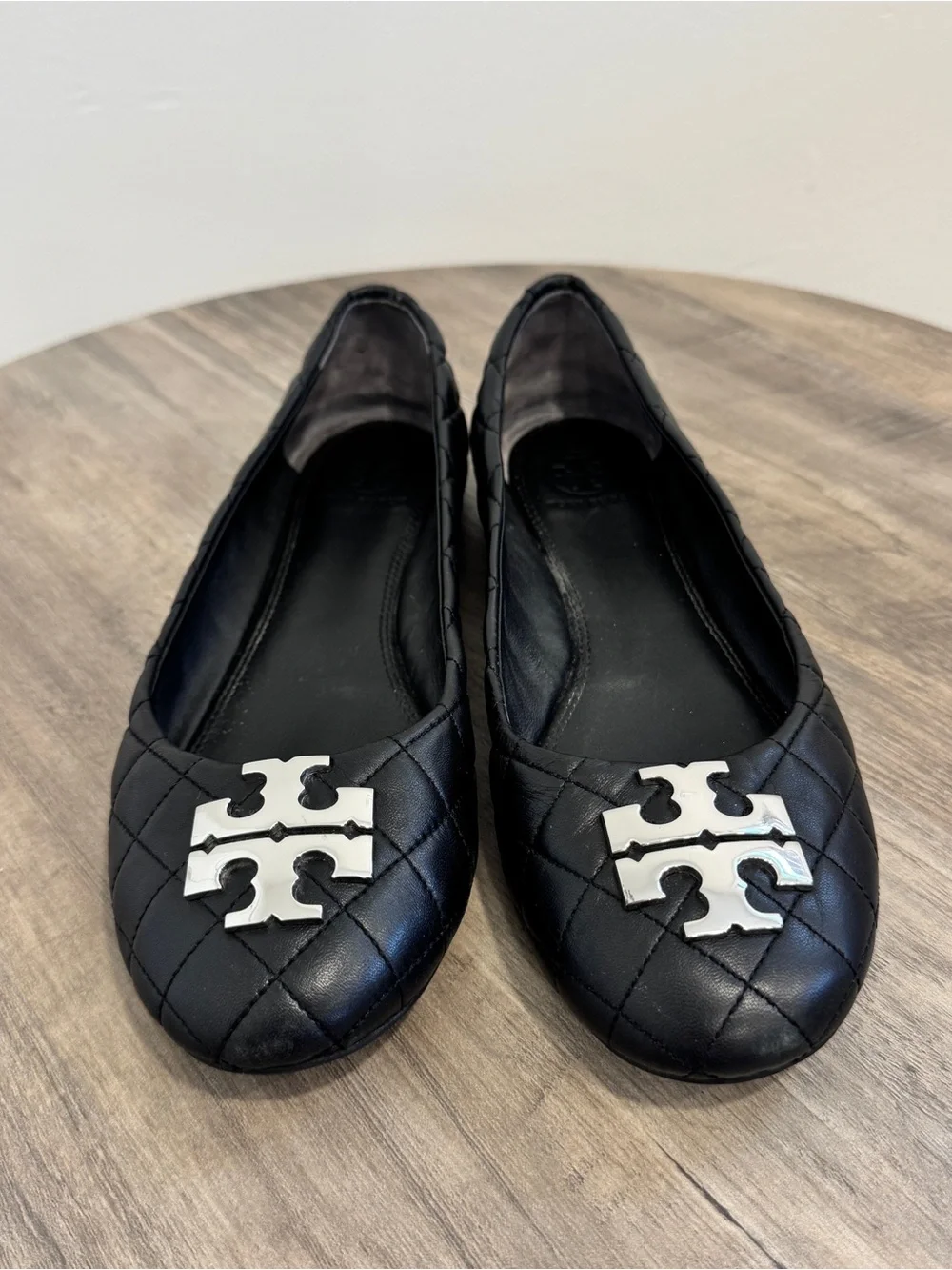 Tory Burch Black Quilted Logo Ballet Flats